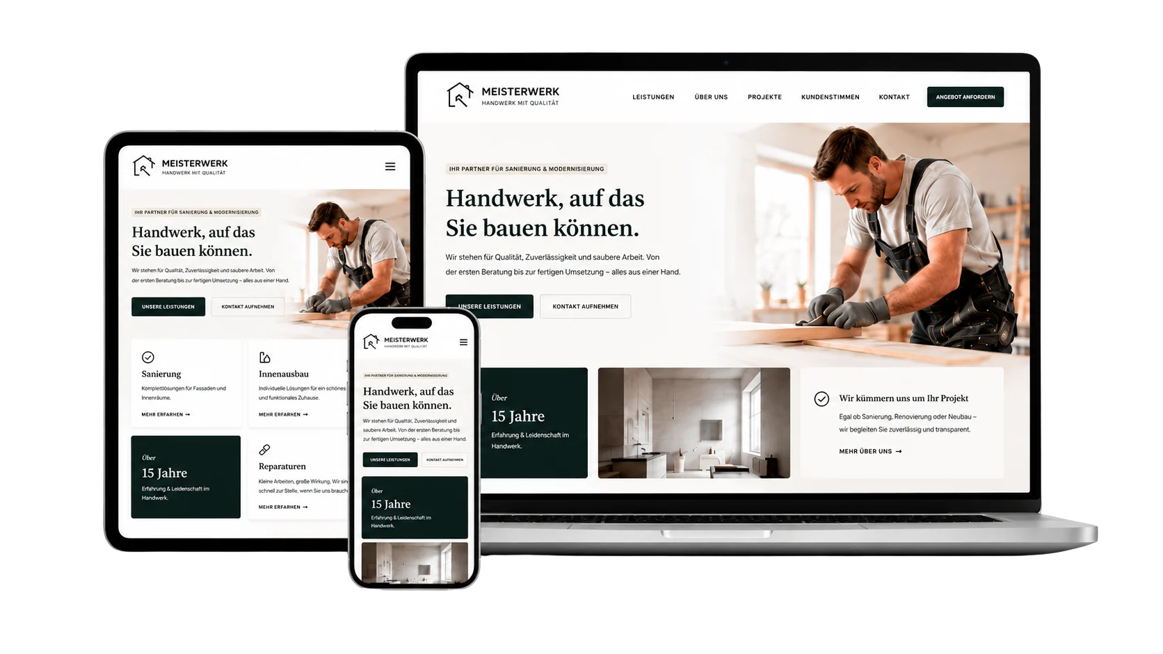 Website-Beispiel auf Laptop, Tablet und Smartphone